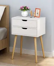 Bedside Table Two Drawer Side Ample Storage Wooden Nightstand Storage Bedroom Cabinet