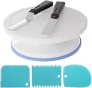 11 Inch Non-Stick Cake Turntable Cake Stand with 2 Icing Spatula and 3 Icing ...