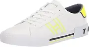 [Tommy Hilfiger] Men's Pent Sneaker, White/Neon Yellow, 11.5