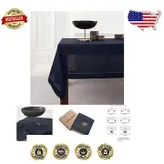 Timeless 100% Pure Linen Navy Tablecloth – 60 x 132 Inch Hemstitch Elegance