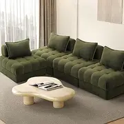 Oikiture 4 Seater Floor Sofa Boucle Armless Couch Chair Green