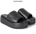 PALOMA BARCELO NIB $370 KORNELIA BLACK LEATHER PLATFORM SLIDE SANDAL. EU38/US8
