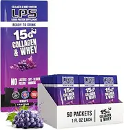 LPS Liquid Collagen & Whey Protein Supplement - Non-GMO Drink, Sugar-Free - Promotes Healthy Skin & Hair for Men & Women, Grape, Single Serve (50 Packets)