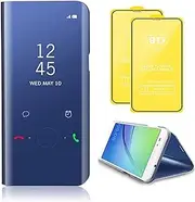 TiHen Compatible for Samsung Galaxy S20 FE 5G Mirror Case - 360 Degrees Protective Slim Fit Electroplate Standing PC Flip Cover With Tempered Glass Film and Kickstand - Blue