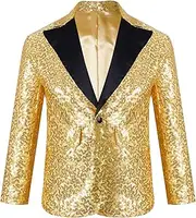 [Riismen] Kids Boys Shiny Sequins Blazer Jacket Button Down Wedding Prom Ball Tuxedo Suit Party Wear
