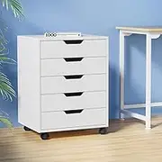 5-Drawer Filing Cabinet Mobile Rolling Storage Cabinet Chest of Drawers Stand White