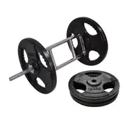 46kg Tricep Barbell Weight Set - 40kg Ez Triple HandIe Irom Cast Weight Plates