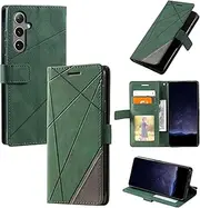 Design Piece of Leather-Like Wallet Phone Case for Samsung Galaxy S24 with Card Slots, Cash Pocket, Kickstand and Magnetic Lock (DarkGreen)