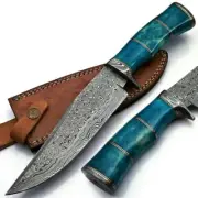 Custom Handmade Damascus Steel Bowie Knife With Bone Handle Gift For Husbend