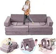 Modular Kids Play Couch, 14PCS Nugget Couch Toddler Building Fort, Versatile 500+DIY Creativing Playroom Bedroom Furniture for Playing, Creativing, Convertible Kids Sofa for Boys and Girls (Purple)