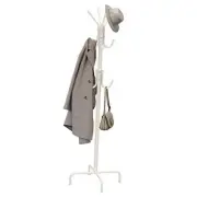 Standing Coat and Hat Hanger Organizer Rack, 12 Hooks White