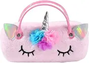 [VERDANVERSE] Plush Unicorn Eyeglass Case for Portable Cartoon Sunglasses Holder Lightweight and Protective for Adorable Design for Outdoor Use