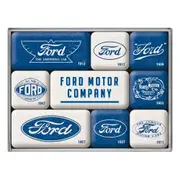 9pc Nostalgic Art Ford Logo Evolution 2.2cm/4.5cm Magnet Set Home Fridge Decor