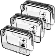 [JUNART] 3Pcs Clear Travel Toiletry Bags, TSA Approved Cosmetic Makeup Bag, Portable Travel Accessories Airport Airline Compliant Bag for Men and Women (Black)