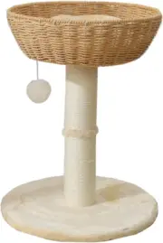 Cat Tree Tower with Rattan Wicker Basket, Handwoven Large Nest Basket Bed, Windo