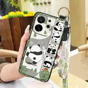 Phone Case Compatible with Tecno Spark30C 5G/POP9 5G, Phone Holder Wrist Strap Kickstand Panda Anti-Knock Cute Soft case Back Cover Wristband