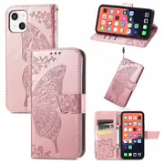 For iPhone 13 Case,Butterfly PU Leather Wallet Cover,Rose Gold