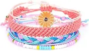 [Generic] 4Pcs Bohemian Sunflower Flower Braided String Bracelet Set for Girl Women Teen Boho Handmade Adjustable Woven Strand Rope Beads Daisy Bracelet Waterproof Summer Beach Surfer Jewelry