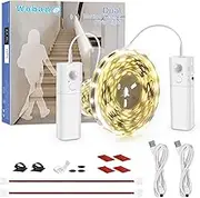WOBANE Dual Motion Sensor Stair Lights Strip, Rechargeable 16.4ft LED Strip Lighting,150 LEDs Cuttable Tape Light for Hallway,Under Cabinet,Cupboard,Shelves,Gun Safe,Flexible,6000K White