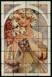 16x24 Alphonse Mucha FLOWER Art Nouveau Tumbled Marble Tiles