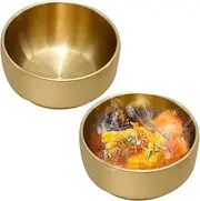 MDEOOSKY 2PCS 304 Stainless Steel Rice Bowls, Gold Metal Bowl, Double Layer Anti Scalding Bowl, Rice Bowls Soup Bowl Salad Bowl Noodle Bowl for Korean Kitchen Restaurant, 4.92 inch