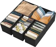 SimpleHouseware Set of 6 Drawer Organiser Storage Bin for Clothing, Underwear and Bra, Black
