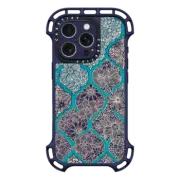 iPhone 16 Pro Ultra Bounce Case MagSafe Compatible Moroccan Floral Lattice Arrangement - teal / navy blue