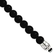 [JewelryWeb] 925 Sterling Silver Reflections 8mm Matte Black Simulated Onyx Beaded Bracelet Link-Bracelet for Women