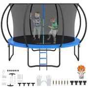 3.66m Trampoline, 181 kg Trampoline with Enclosure Net, Ladder, and Curved Pole, Heavy Duty Trampoline with Jumping Mat and Spring Cover Padding, Outdoor Recreational Trampolines for Kids