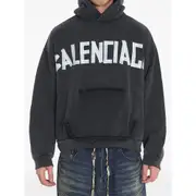 [Balenciaga] Balenciaga Tape Type Logo-print Hoodie M BLACK/WHITE