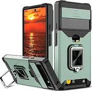 for Google Pixel 6a Case,rojarou for Pixel 6a Case with [Card Holder[ and [Slide Camera Cover] and [360° Rotate Ring Kickstand] Heavy Duty Protective Phone Cover Case for Google Pixel 6a,Green