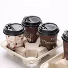 100 Pc Sugarcane Disposable Coffee Cup Holder 4 Drinks Tray Takeaway Travel Bulk