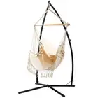 Gardeon Hammock Chair with Steel Stand Hanging Bed Outdoor Tassel Cream