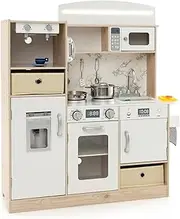 HONEY JOY Kids Play Kitchen, Wooden Pretend Kitchen Set w/Deluxe LED Lighting Effects, Realistic Coffee Maker & Ice Maker, Removable Storage Bins & Shelves, Toy Kitchen Set for Kids, Battery Excluded