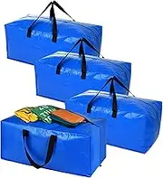 Heavy Duty Extra Large Moving Bags Storage Tote, 4 Pack, Strong Handles& Backpack Straps, JOMWEN Space Saving Storage Bags Alternative to Moving Boxes and Bins, Blue