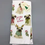 x2 Cynthia Rowley Christmas Dog Pug and Kisses Terry Kitchen Towel Set Mistletoe