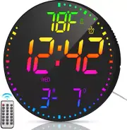 12 Inch Large Digital Wall Clock with Remote Control,Rgb Color,Timer Date Temper