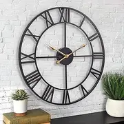 Outdoor Garden Clock,16 Inch Roman Numerals Wall Clock Retro Style Metal Frame Gold Pointer Silent Wall Clock Indoor Livingroom Bedroom Patio Decoration Clock