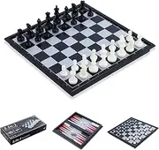 Chess Set Chess Board Magnetic for Kids and Adults, FISHOAKY 3 in 1 Travel Chess Set Chess Checkers Backgammon Game Set, Portable Folding jeu echec/Jeux echec (10 inch)