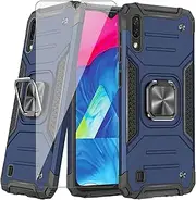 [Asuwish] Compatible with Samsung Galaxy A10 Case and Tempered Glass Screen Protector Cell Accessories Ring Holder Stand Kickstand Protective Phone Covers for Glaxay A 10 Gaxaly 10A SM A105M Blue