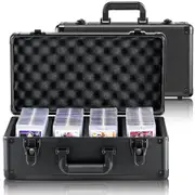Graded Card Storage Box, 4 Slots, Graded Sports Cards Holder Carrying Case with Key Lock Foam Dividers, for 108 PSA Graded Cards 76 BGS Cards 84 SGC Cards 388 Top Loaders or 999+ Loose