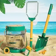 Why2Wise Kids Beach Toys Camping Kit with Fish or Insect Barrel, Fish or Bug Net, Beach Shovel for Kids