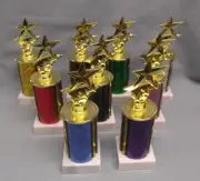 set of 9 multi STAR trophy award white marble base mixed color columns