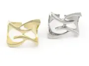 Cross Spikes Adjustable Ring Raw brass - Antique Silver Plated 8.5US size 3688