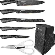 Knife Set with Block, High Carbon Stainless Steel Knife Block Set, Kitchen Knife Block Set with Built in Sharpener, Scissor, Chef, Bread, Santoku, Fruit, Boning, Serrated Bread Knife Set