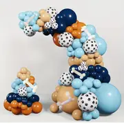 140Pcs Dog Theme Party Set Birthday Party Decoration Blue Orange Skin Dog Paw Balloon Bone Aluminum Film Balloon Decoration