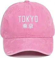 [Kelukes] Unisex Anime Hat Tokyo Embroidered Washed Cotton Cap Japanese Dad Hat Adjustable Cosplay Snapback Outdoor Sun Cap, Pink-2, One Size