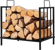Costway Firewood Rack w/Handle, Heavy-Duty Steel Log Storage Rack w/Raised Legs, Compact Firewood Carrier for Indoor & Outdoor, Ideal for Fireplace, Firepit, Black