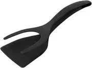 2 in 1 Grip and Flip Spatula Tongs Egg Flipper Tong Pancake Fish French Toast Omelet Making for Home Kitchen Cooking Tool Black