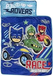 PJ Masks Race Into The Night Nap Mat - Includes Pillow and Fleece Blanket - Great for Boys and Girls Napping at Daycare, Preschool, Or Kindergarten - Fits Sleeping Toddlers and Young Children